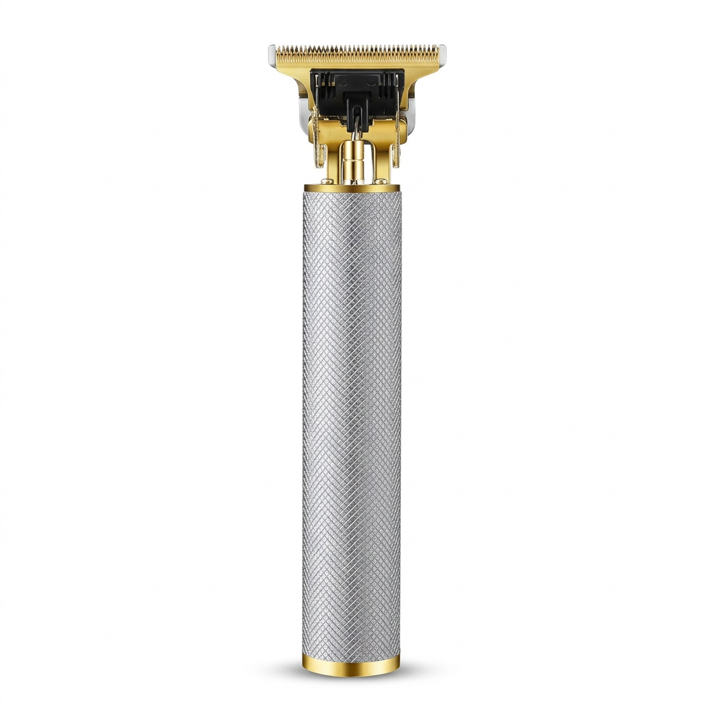 Silver rechargeable hair clipper on a white background