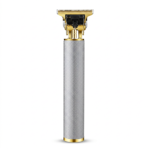 Silver rechargeable hair clipper on a white background